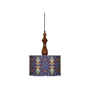 Fabric Pendant Light – Blue Velvet Drum Lampshade Tile Design