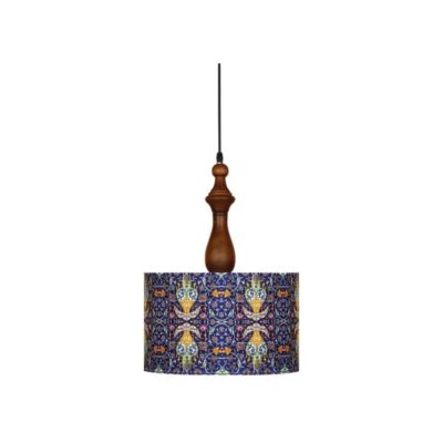 Fabric Pendant Light - Blue Velvet Drum Lampshade Tile Design