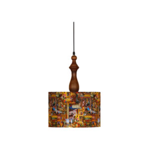 Fabric Pendant Light with Velvet Drum Lampshade Shahnameh