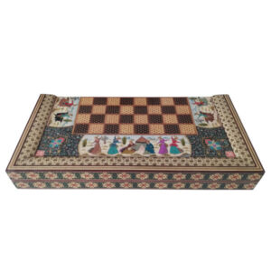 Persian Inlaid Wooden Marquetry Chess Board with Miniature Inspired Painting Design