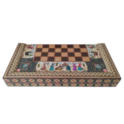 Handcrafted Persian Miniature Painting Inspired Wooden Marquetry Chess Board