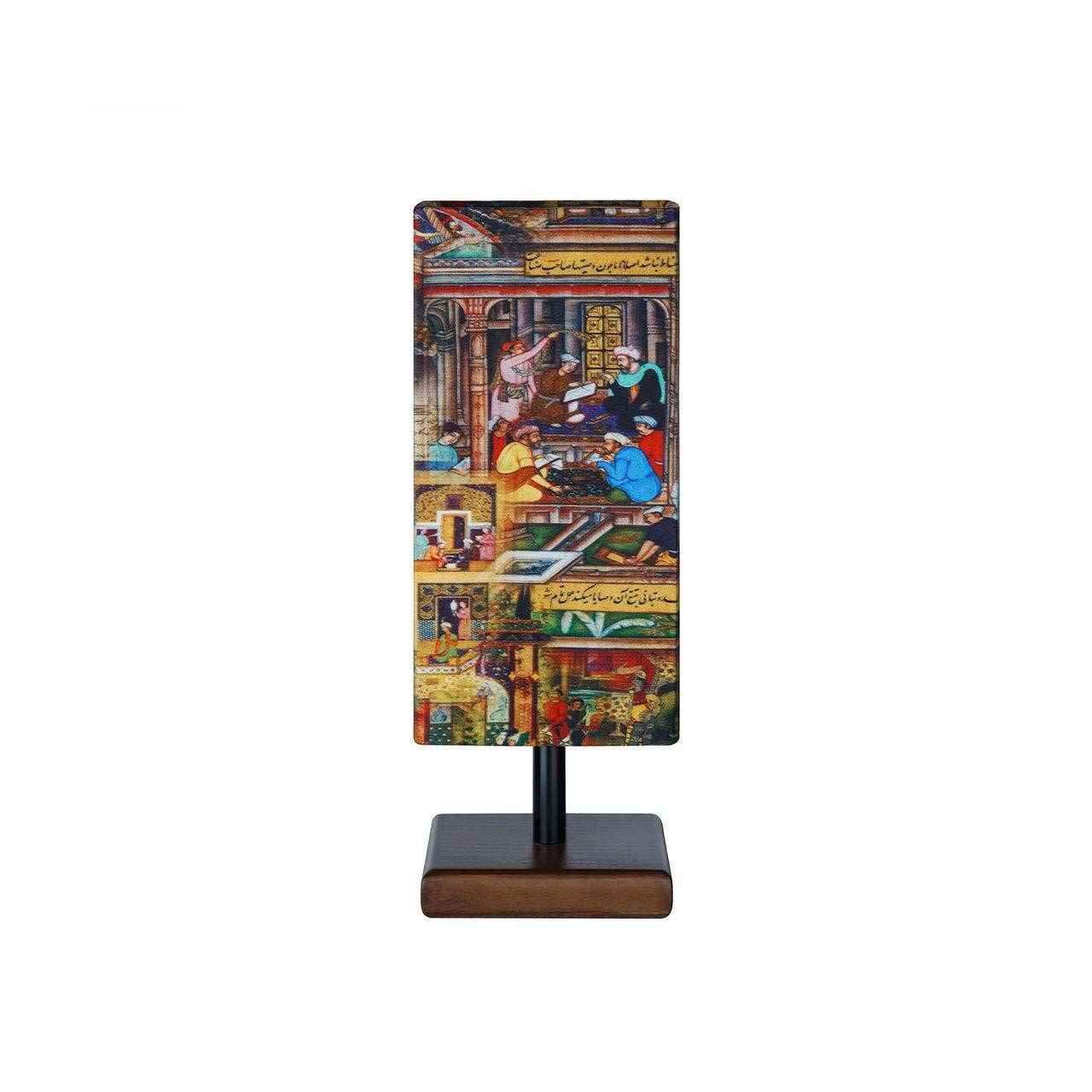 Minimalist Handcrafted Persian Wooden Table Lamp – Shahnameh Rectangular Design