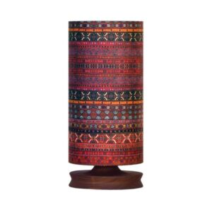 Minimalist Persian Wooden Table Lamp & Bedside Handcrafted with Kilim Patterned Shade