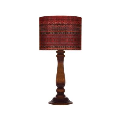 Traditional Urn-Shaped Wooden Table Lamp with Kilim Pattern Shade