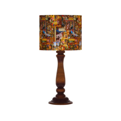 Traditional Urn-Shaped Wooden Table Lamp with Shahnameh Pattern Shade