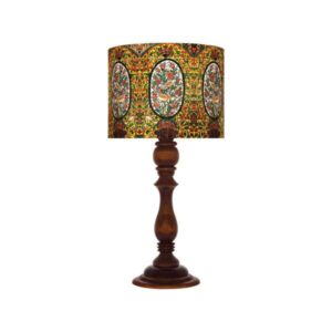 Traditional Urn-Shaped Wooden Table Lamp with Floral Pattern Shade