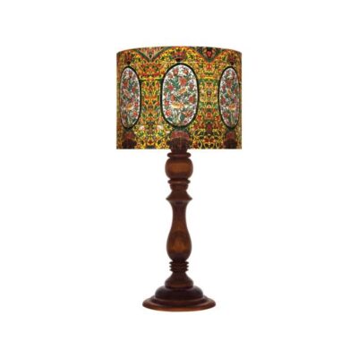 Traditional Urn-Shaped Wooden Table Lamp with Floral Pattern Shade