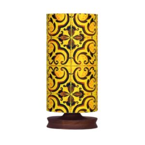 Minimalist Persian Wooden Table Lamp & Bedside Cylinder Handcrafted Tile