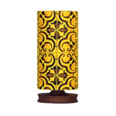 Minimalist Handcrafted Persian Wooden Table Lamp – Tile Pattern Cylindrical Design