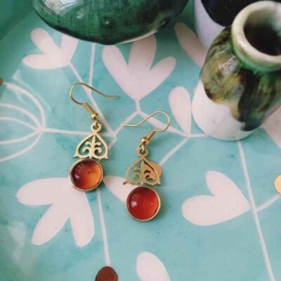 Persian Brass Earrings Model Orange Agate