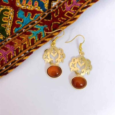Persian Brass Earrings with Orange Agate