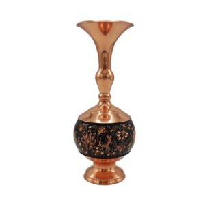Handcrafted Persian Engraved Copper Vase with a Ghalamzani Design, Featuring a Beautiful Floral Motif in a Bottle Silhouette