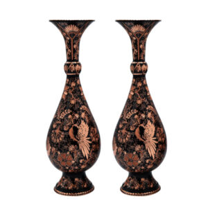 Set of Two Handcrafted Persian Engraved Copper Vases, Featuring a Classic Floral Design for a Timeless Decor Accent