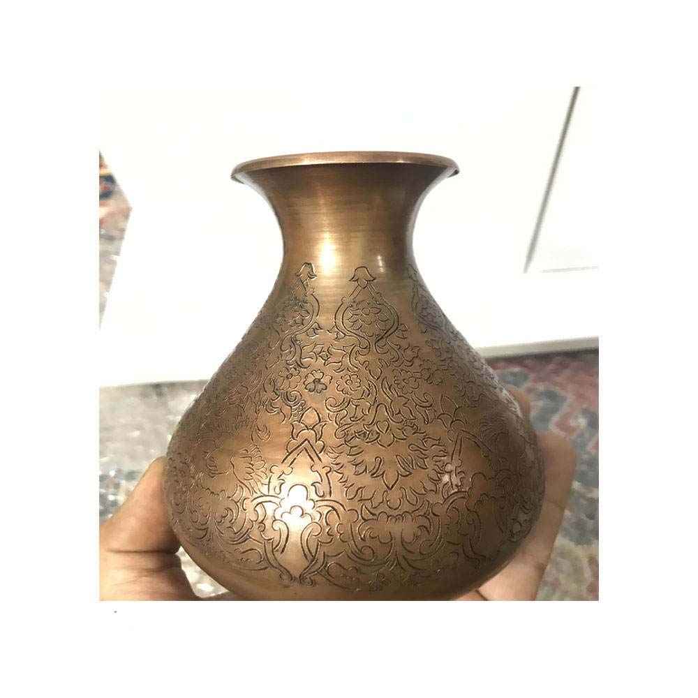 Handcrafted Persian Engraved Copper Vase with a Khomreh Design, Perfect for Displaying Single Stems with Floral Art