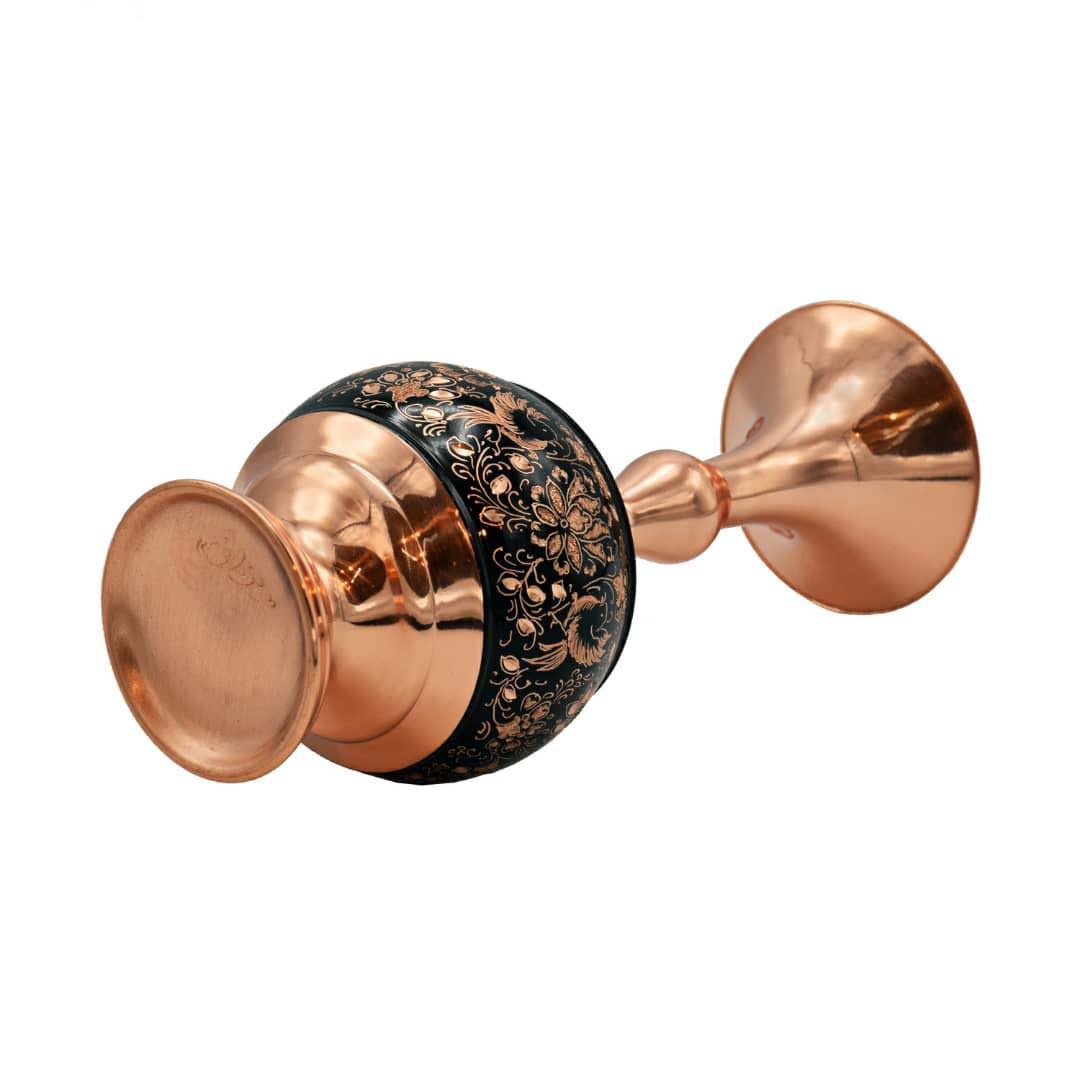 Handcrafted Persian Engraved Copper Vase with a Ghalamzani Design, Featuring a Beautiful Floral Motif in a Bottle Silhouette