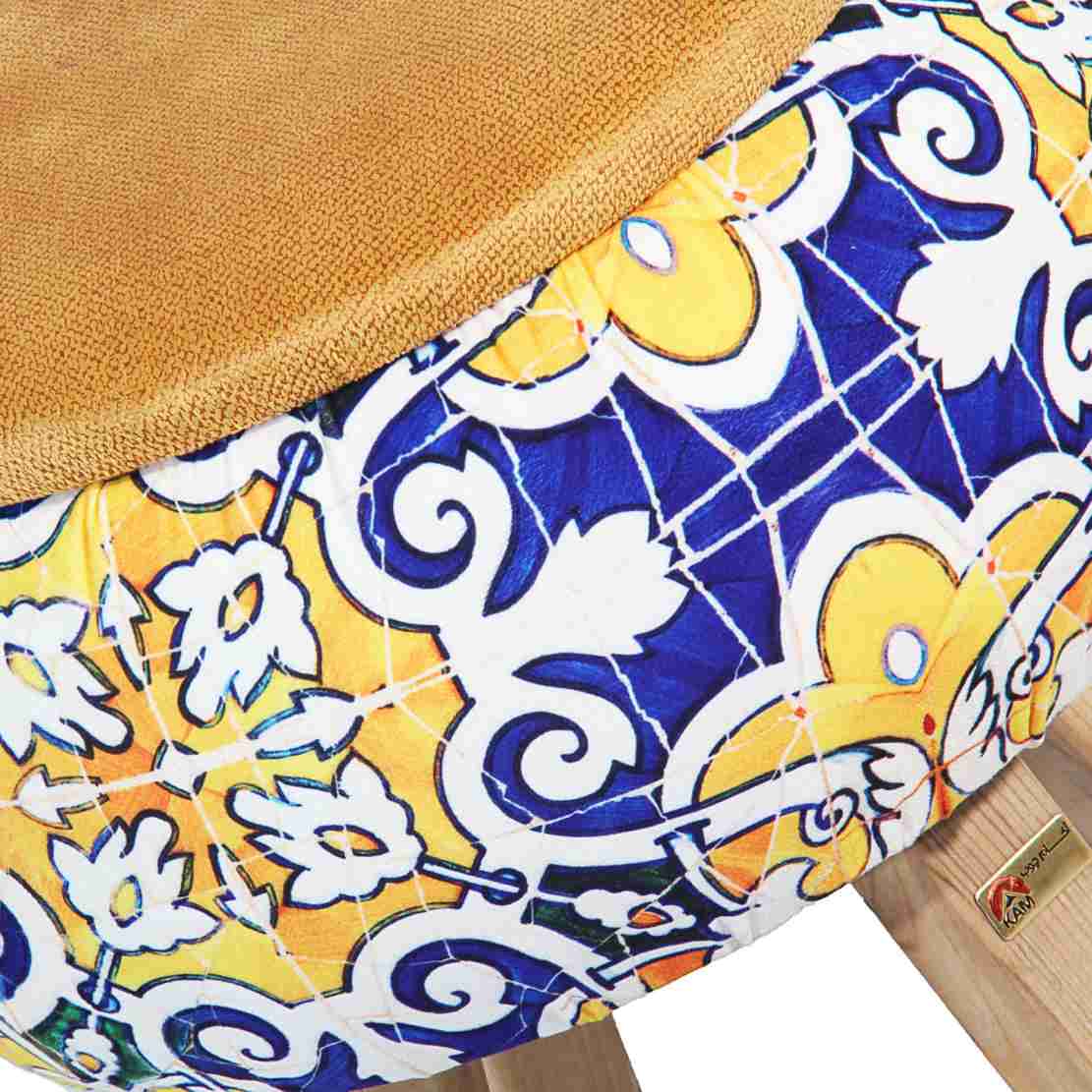 Round Velvet Footstool Inspired by Persian Art Floral