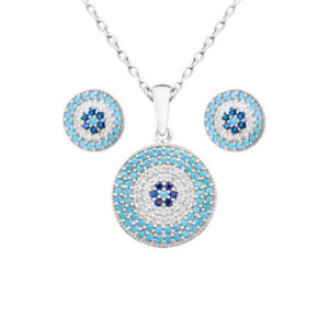 Set of Silver Necklace & Earring Model Cheshm Nazar