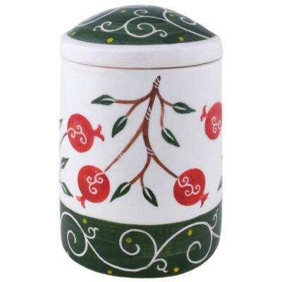 Handcrafted Pottery Kitchen Canister with Pomegranate Pattern