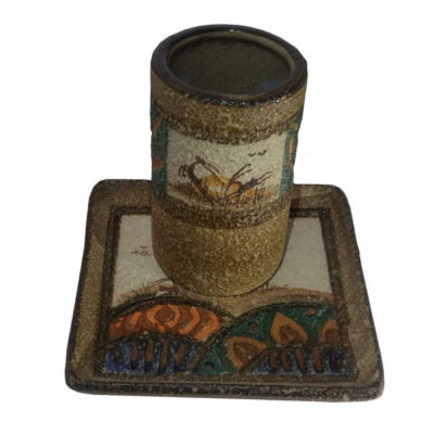 Artistic Pottery Mug - Decorative with Coaster, Masey Model