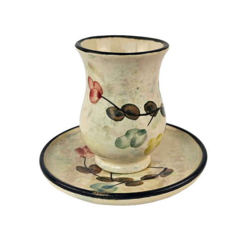 Persian Pottery Teacup & Saucer Set with Cloud and Wave Design