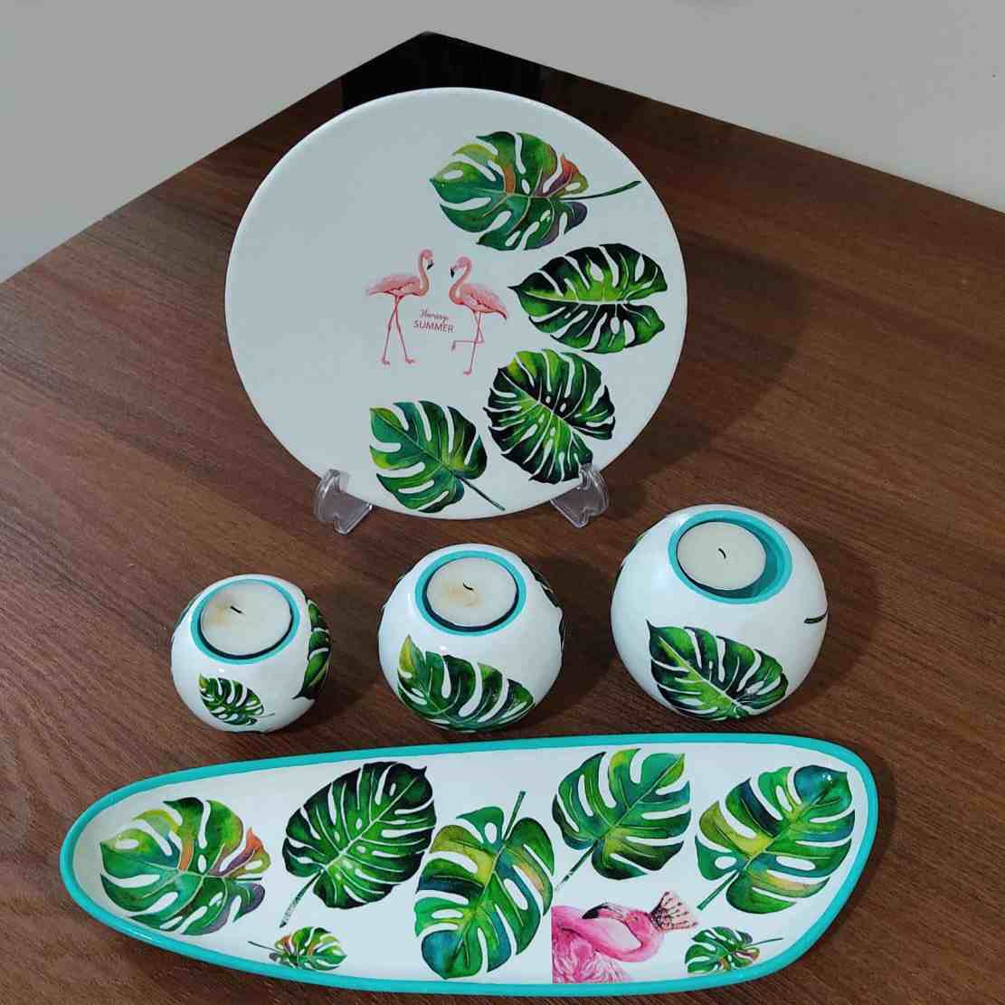 Pottery Tealight Candle Holders & Plate