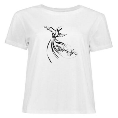 White Persian Calligraphy T-Shirt Model Sama in Cotton Blend with Persian Poetry Art