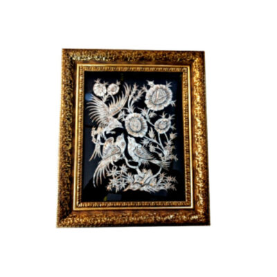 Iranian Copper Engraved Wall Art with Birds – Persian Metalwork for Traditional Home Decor