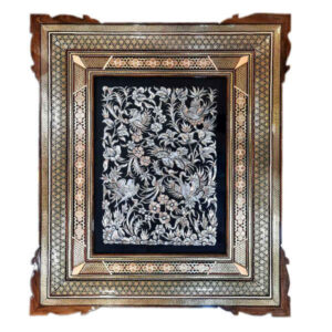 Handmade Framed Persian Engraved Copper Art Birds & Flowers – Traditional Wall Decor