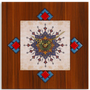 Handcrafted Persian Wooden Wall Clock with Geometric Pattern Model Aram