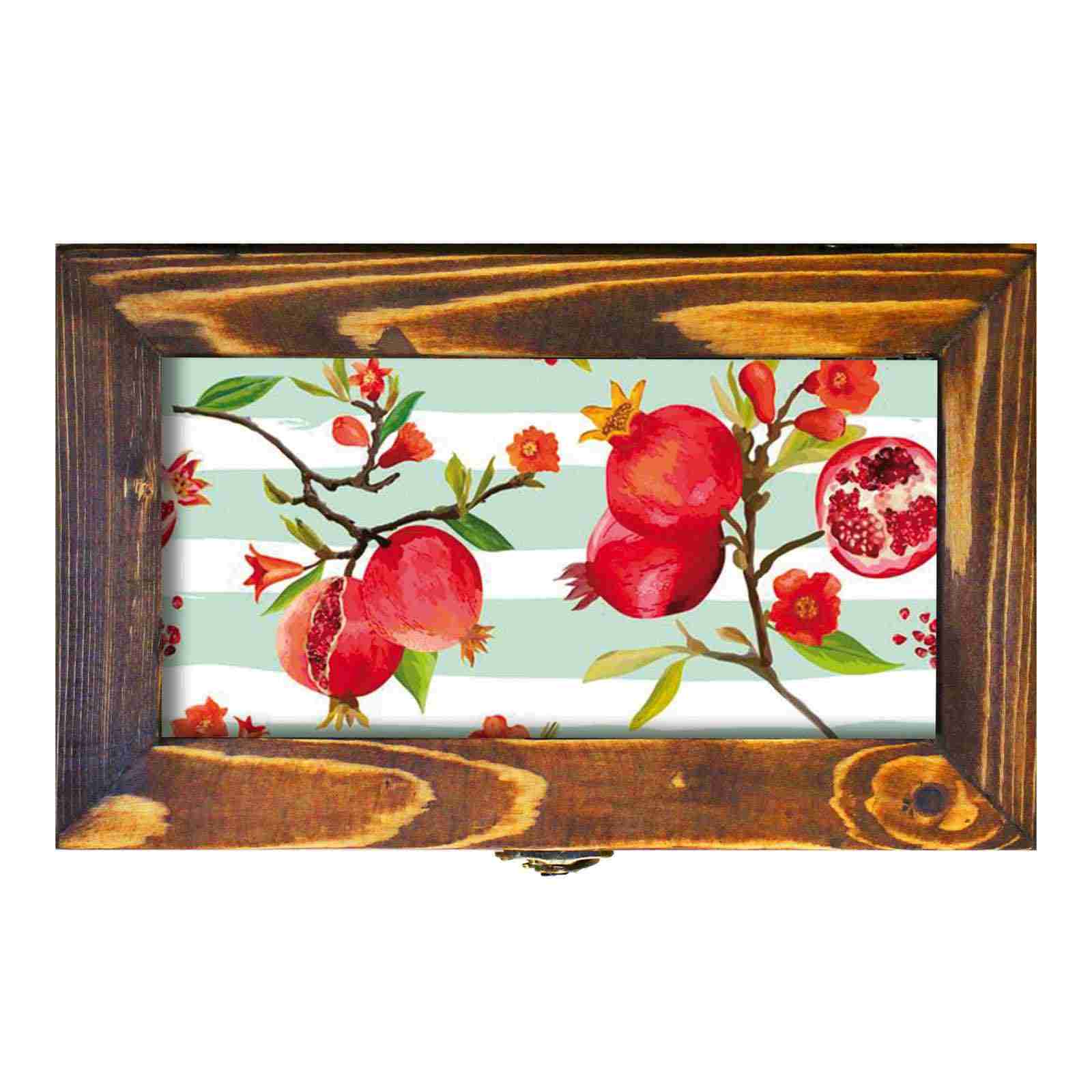 Wooden Box for Gift Giving with Persian Inspired Pattern Pomegranate