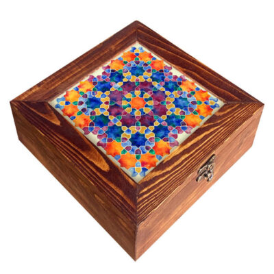 Wooden Box for Gift Giving with Persian Inspired Pattern Tiles