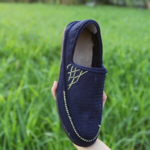 Handcrafted Persian Giveh Shoes – Navy Blue Geometric Model