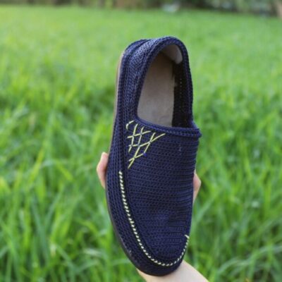 Handcrafted Persian Giveh Shoes - Navy Blue Geometric Model