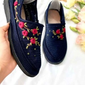 Handcrafted Persian Giveh Shoes – Sadaf Navy Blue Floral Model