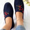 Handcrafted Persian Giveh Shoes - Sadaf Navy Blue Floral Model