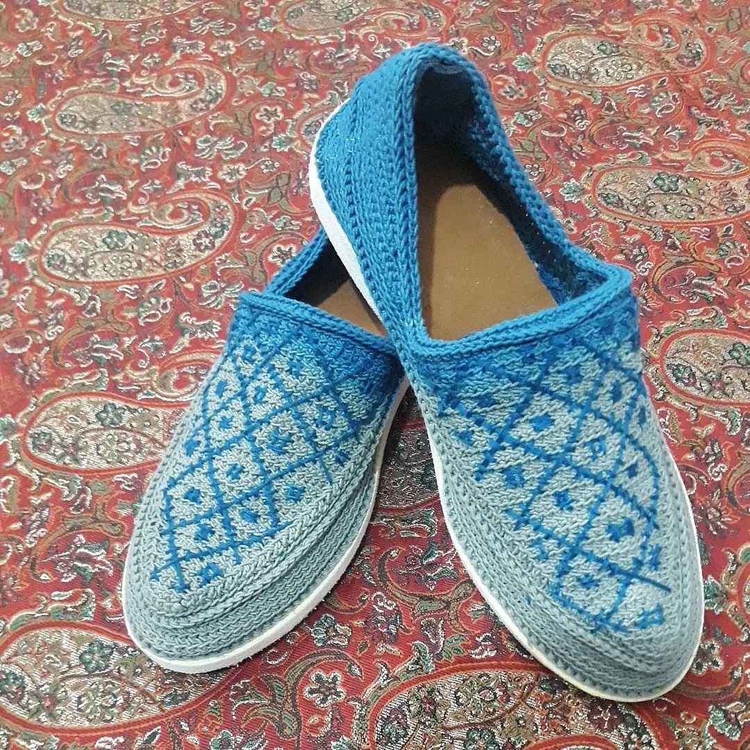 Handcrafted Persian Giveh Shoes – Zanjan Model Geometric Gray