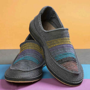 Handcrafted Persian Giveh Shoes – Zanjan Model Striped Gray