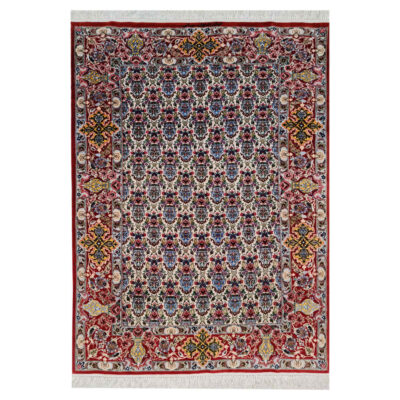 Hand-Knotted Persian Isfahan Afshan Rug (Elegant All-over Floral) - Red Silk & Wool