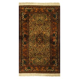Hand-Knotted Persian Khorasan Jangal Silk Rug (Fine Art Floral Medallion) – Brown