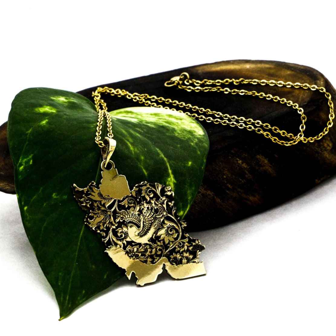 Persian Brass Necklace Minimalist Iran Map