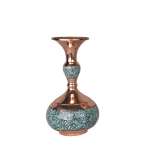 Handcrafted Decorative Persian Inlaid Turquoise Copper Vase, Featuring the Fgh Model with a Traditional Geometric Pattern