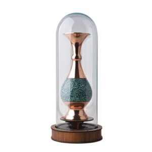 Handcrafted Decorative Persian Inlaid Turquoise Copper Vase, Featuring the Yas Model with an Elegant Geometric Motif