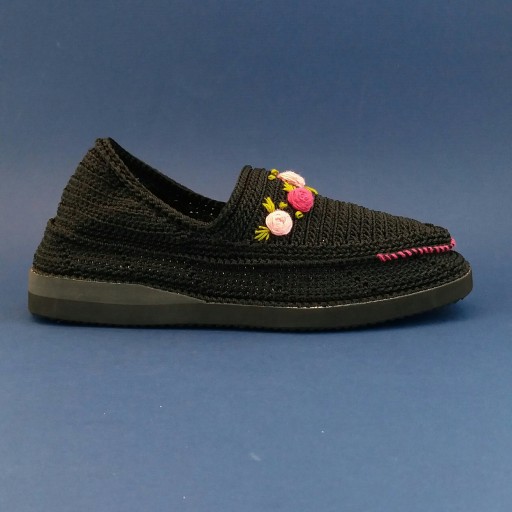 Handcrafted Persian Giveh Shoes – Shokofeh Black Floral Model