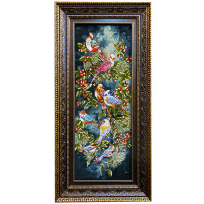 Hand-Knotted Persian Silk Pictorial Wall Hanging Rug – Bird and Flower Design, Tabriz