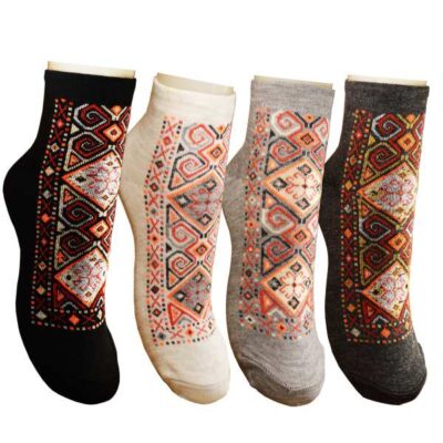Cotton Ankle Socks for Women with Persian Inspired Sonati Pattern, Soft Comfortable Liner Style