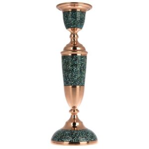 Handcrafted Persian Copper Candlestick – Inlaid Turquoise Design – Yas