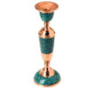 Handcrafted Persian Copper Candlestick - Inlaid Turquoise Design - Yas