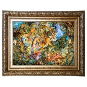 Hand-Knotted Persian Pictorial Rug – Tabriz Dayereh Hasti Miniature