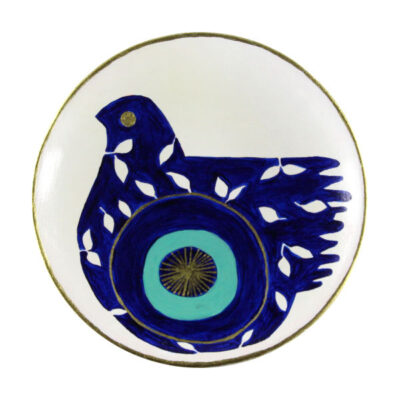Hand-Painted Persian Pottery Decorative Display Plate, Cheshm Nazar and Persian Bird Design