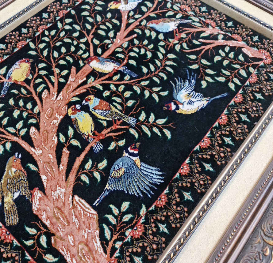 Hand-Knotted Persian Pictorial Rug from Qom Depicting Flowers